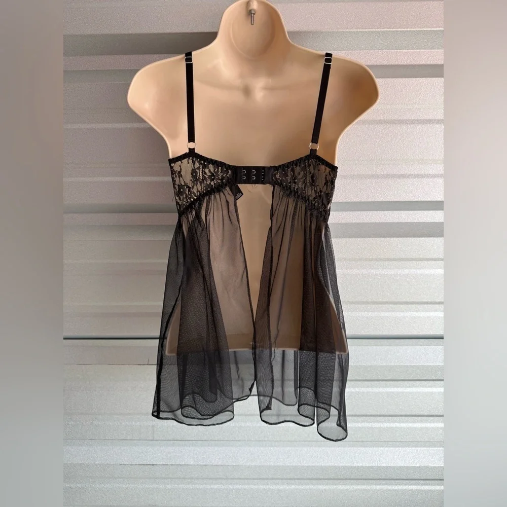 Women’s Victoria’s Secret Sexy Black Lace Lingerie Babydoll Sheer Top Size 34C